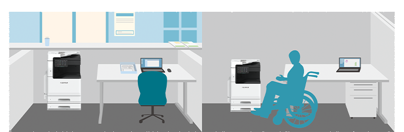 2紙盤(pán)配置的高度適宜，且UI可調(diào)，方便所有人操作（包括具有特殊需求的人員）。